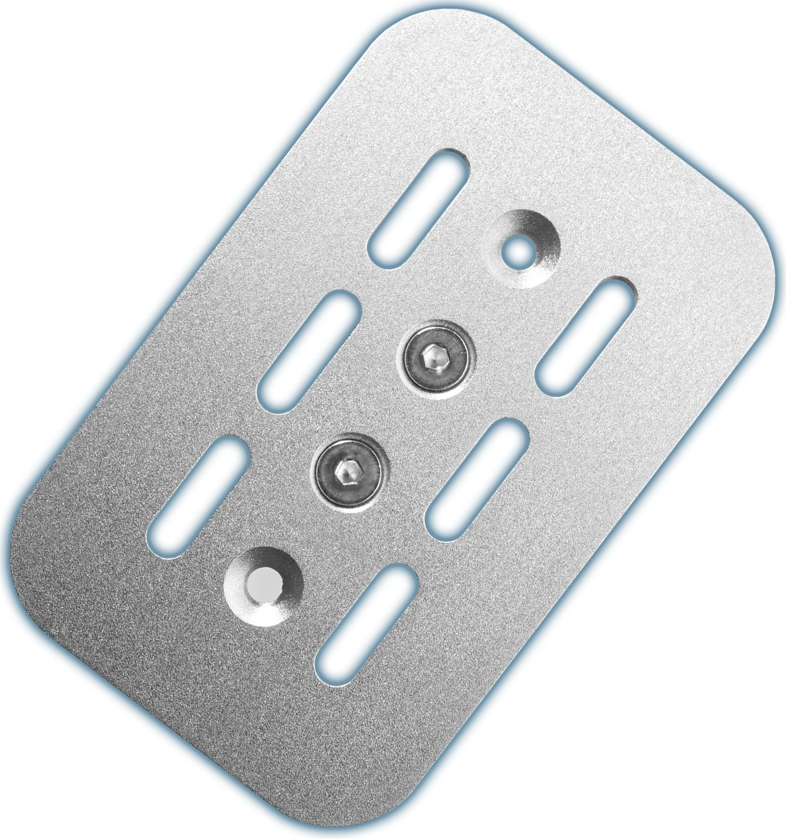 Silver brake pedal surface, with six long-shaped holes and a metallic textured surface